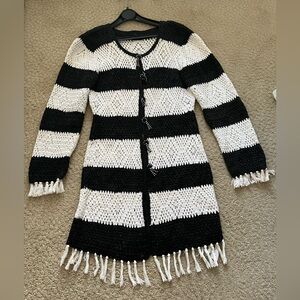 Women’s Black/White Cardigan with Tassels- Small